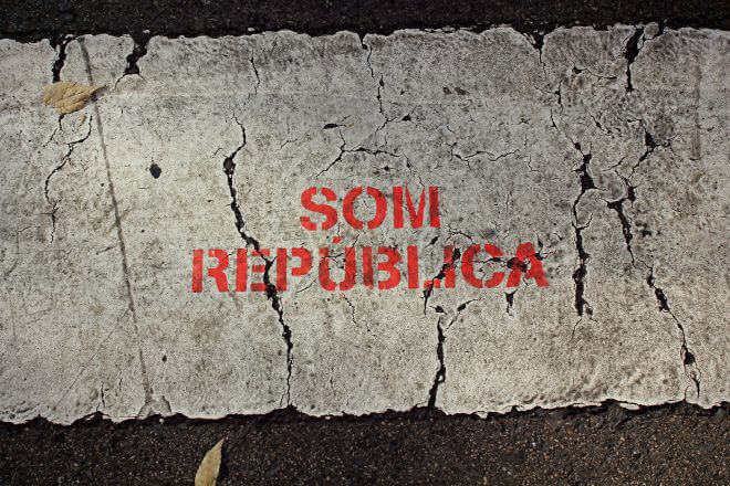 Catalan Independence in Barcelona - On the Crosswalks: We Are a Republic