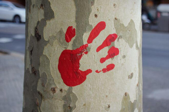 Catalan Independence in Barcelona - Imprint of a Bloody Hand on a Tree