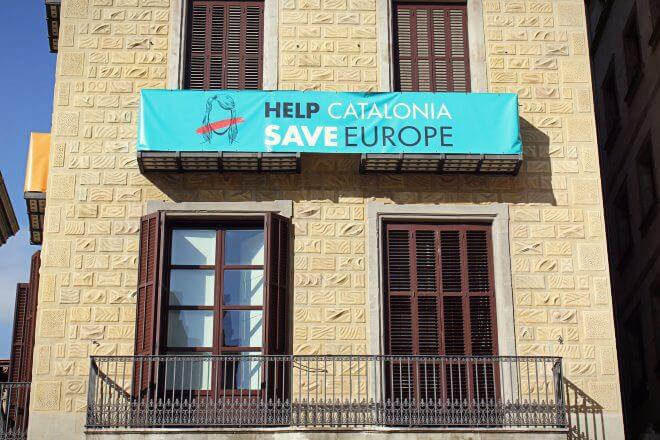 Catalan Independence in Barcelona - Banner: Help Catalonia, Save Europe