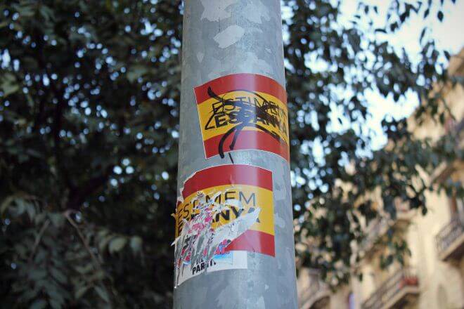 Catalan Independence in Barcelona - Ripped Stickers: We Love Spain