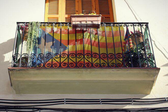 Catalan Independence in Barcelona - Estelada Flag on a Middle-Class Balcony