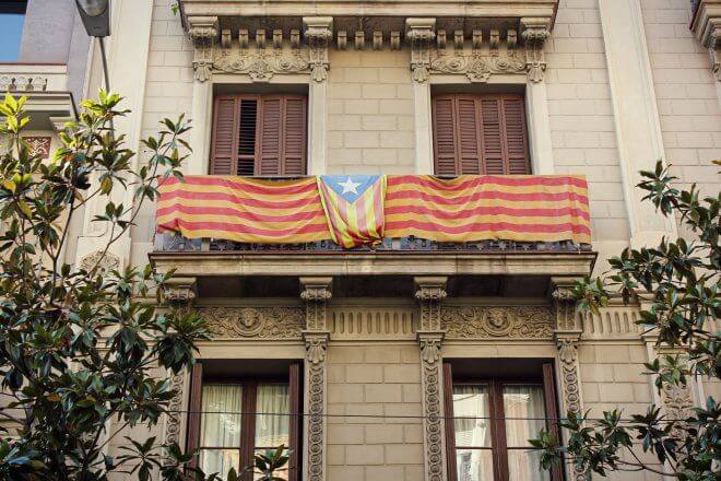 Catalan Independence in Barcelona - Estelada Flag on a Upper-Class Balcony