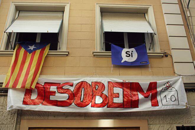 Catalan Independence in Barcelona - Banner: Yes, We Disobey