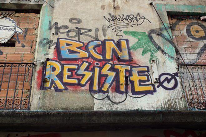 Protest Signs: Barcelona Resists (On a Squatter House)